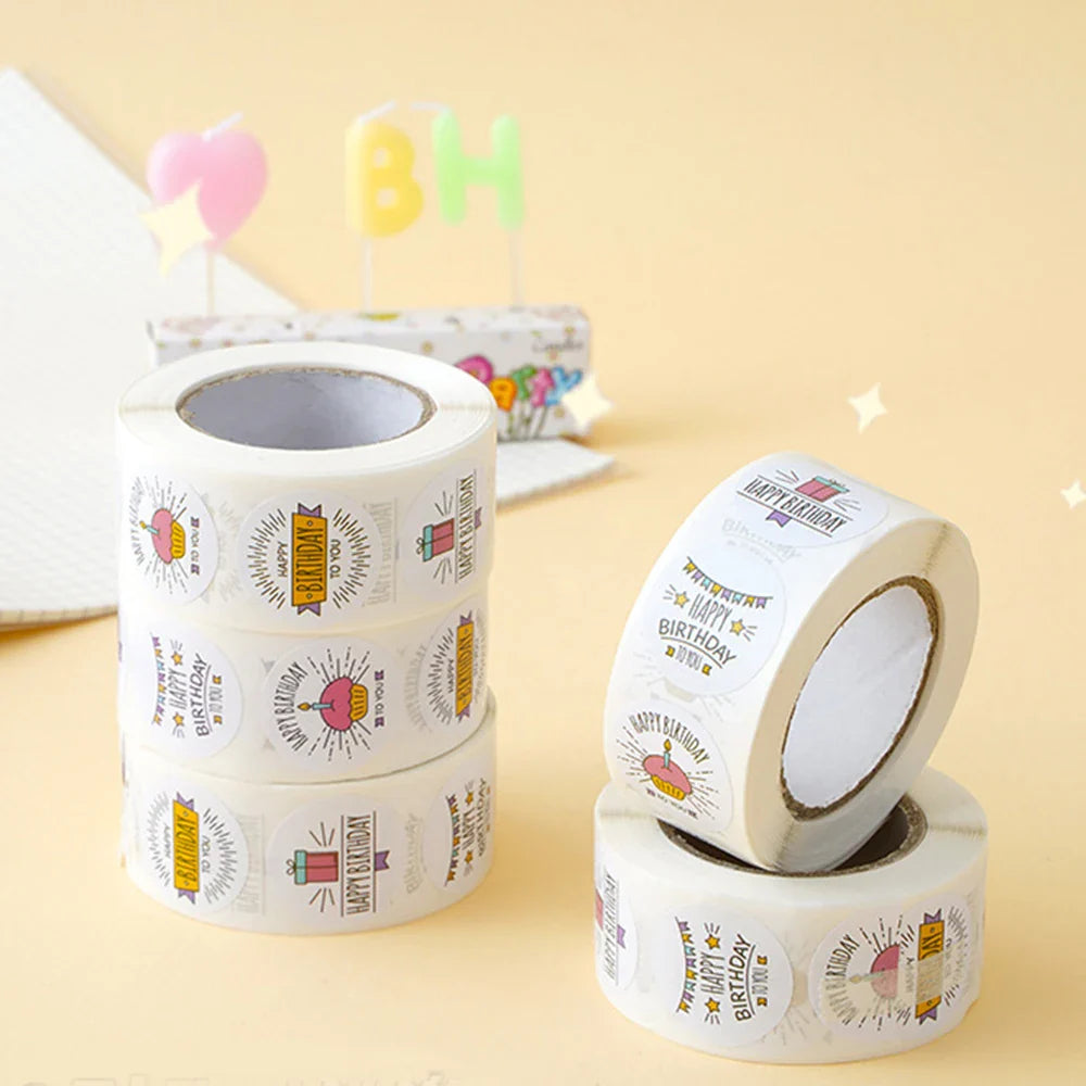 100-500pcs Round Happy birthday Labels Kraft Paper Sticker Candy Bag Flower Gift Box Cake Boxes and Packaging Wedding Stickers (ONLINE ORDER ONLY)