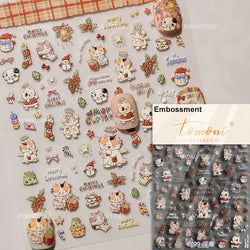Cat Kitten Star Tree Bell Angel Bowknot Snowman Envelope Pinecone Bone Adhesive Nail Art Stickers Cup Rhinestone Manicure Decals (ONLINE ORDER ONLY)
