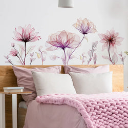 Pink Plant Flowers Wall Stickers Bedroom Living Room Background Home Decoration Mural Wallpaper Removable Self-adhesive Stickers (ONLINE ORDER ONLY)