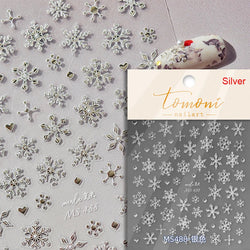 Hot Stamping Romantic White Gold Snowflakes Hexagon Winter 3D Self Adhesive Nail Art Stickers Shiny Rhinestone Manicure Decals (Online Order Only)