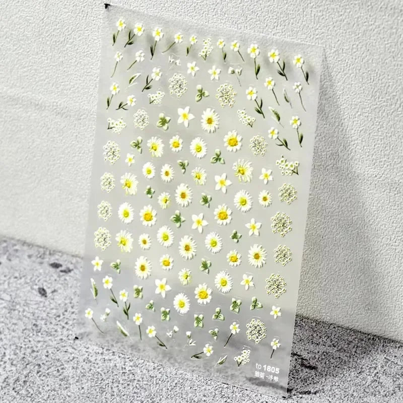 Hot Stamping Colourful Sunflower Starry Night Impressionism Embossment Adhesive Nail Art Sticker Shiny Rhinestone Manicure Decal (Online Order Only)