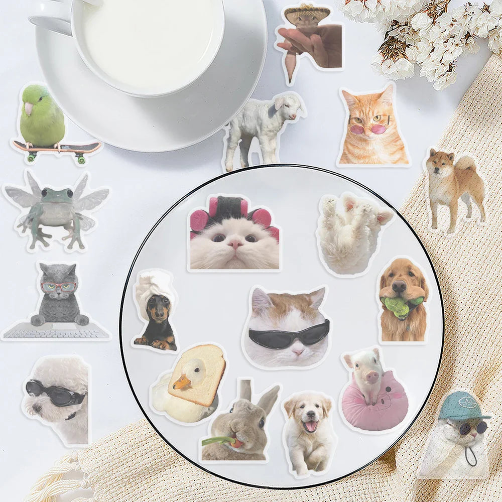 50PCS Cute Pets Cartoon Animals Sticker For Luggage Laptop Cup Skateboard Journal Gift Waterproof PET Sticker ﻿ (Online Order Only)