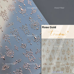 Pink Blue Yellow Embroidery Totems Geometric Floral Pattern Flower 5D Embossed Nail Art Stickers Bohemian Style Manicure Decals (ONLINE ORDER ONLY)