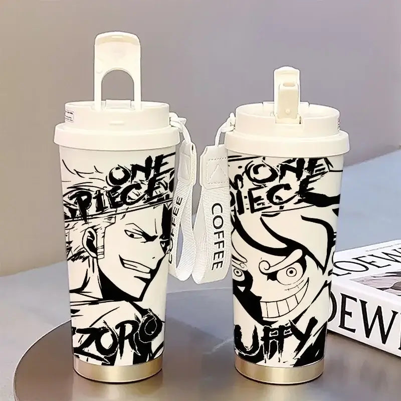 One Piece Thermos Cup: 520ML Luffy & Zoro Anime Straw Mug (ONLINE ORDER ONLY)