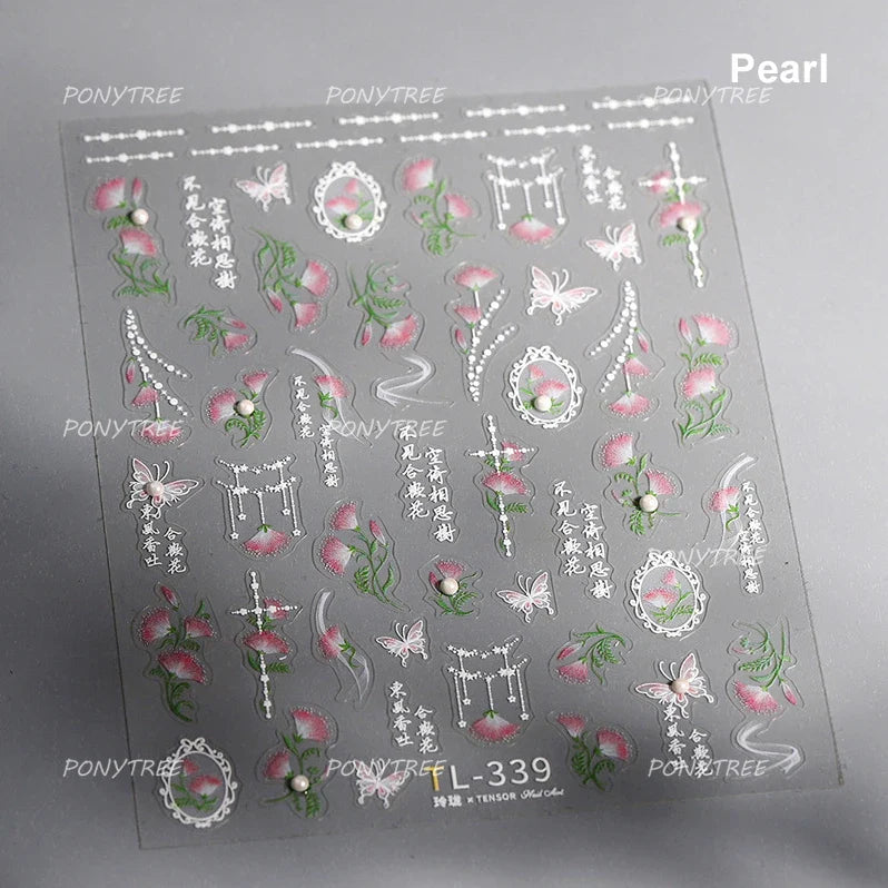 Pretty White Butterfly Flower Wreath Love Heart Crown Corsage Corolla Garland Delicate Adhesive Nail Art Sticker Manicure Decals (ONLINE ORDER ONLY)