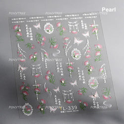Mountain Flower Peach Blossom Vibrant Flowers Green Leaves Antique Chic Self Adhesive Nail Art Stickers Spring 3D Manicure Decal (ONLINE ORDER ONLY)