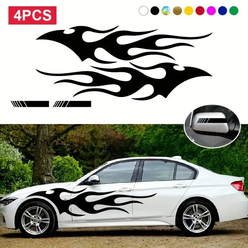 4pcs Fashion Car Stickers Flames Flaming Auto Body Stickers, Stripe Car Door Decals Waterproof Decorative Decal (Online Order Only)