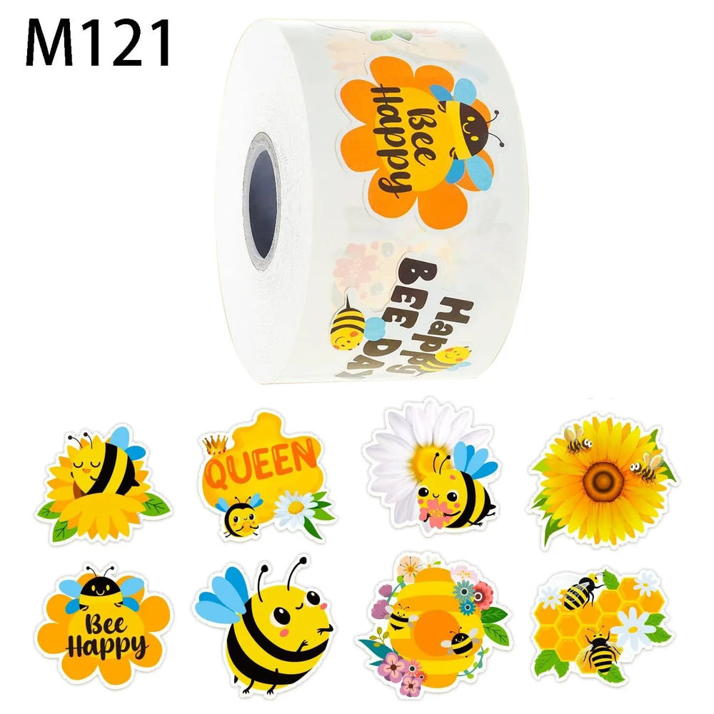 500Pcs /1 Rolls 2.5cm/1inch Yellow Bee Flower Shaped Sticker Decoration Gift Box Sticker Label Stationery Sticker (ONLINE ORDER ONLY)