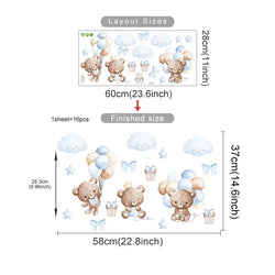 Blue Bear Balloon Animal Wall Stickers Removable Kids Room Nursery Decor (Online Order Only)