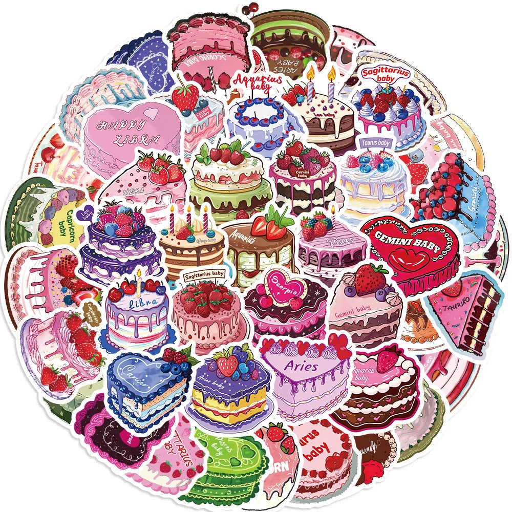 Cake Cartoon Constellation Stickers: 10/30/50PCS for DIY, Scrapbook, Laptop, Car, Bike (Online Order Only)