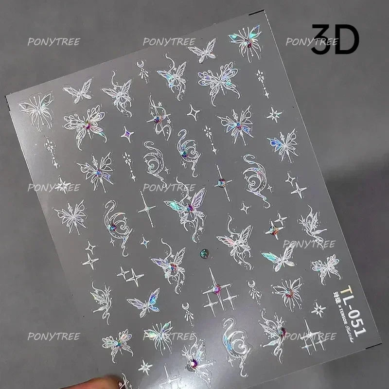 Steam Punk Butterfly Gear Green Star Gold Stamping Self Adhesive Nail Art Decoration Stickers Illusion Polarized Manicure Decals (ONLINE ORDER ONLY)