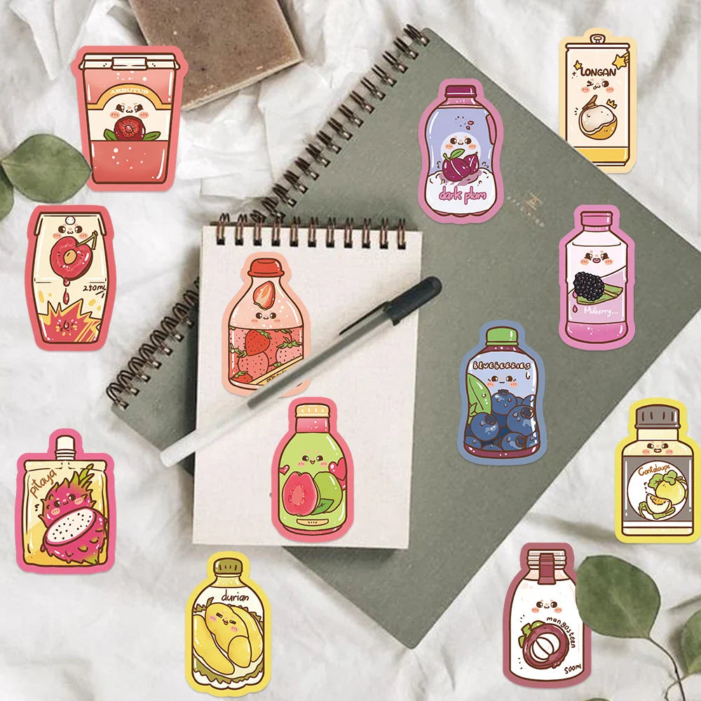 50Pcs Ins Summer Drink Cartoon Stickers For Water Bottle Aesthetic Decals for Laptop Bicycle Skateboard Luggage Kids Toy﻿ (ONLINE ORDER ONLY)