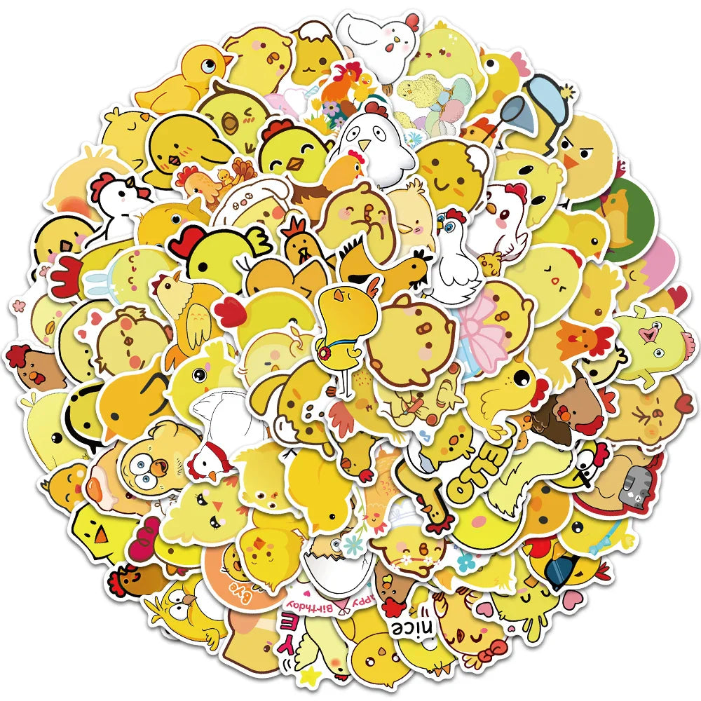 50/100pcs Cute Cartoon Little Yellow Chicken Stickers For Laptop Phone Water Bottle Waterproof Graffiti Bicycle Car Decals (ONLINE ORDER ONLY)