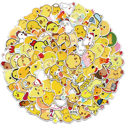 50/100pcs Cute Cartoon Little Yellow Chicken Stickers For Laptop Phone Water Bottle Waterproof Graffiti Bicycle Car Decals (ONLINE ORDER ONLY)