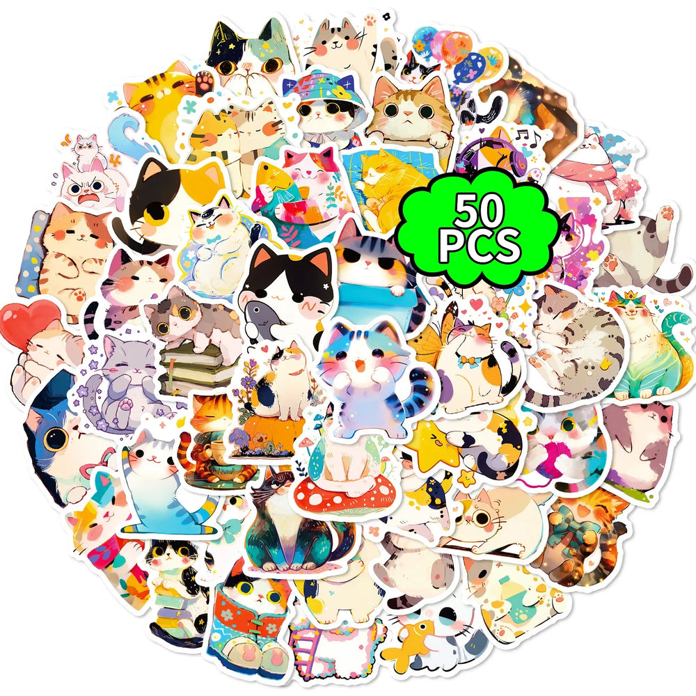 10/30/50PCS Watercolor Style Animal Stickers Cute Cat Sticker Cartoon Graffiti DIY Toy Laptop Phone Guitar Car Bike Decoration (ONLINE ORDER ONLY)