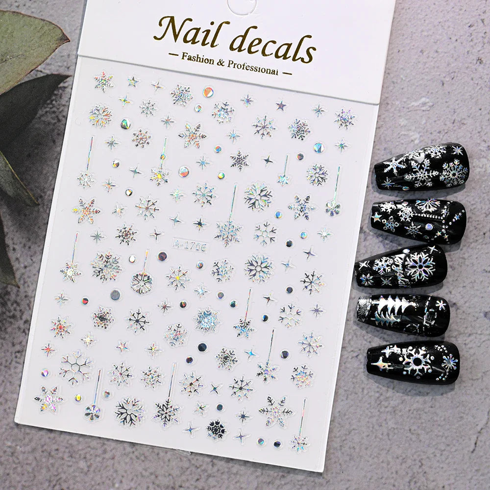 1PCS Laser Gold Snowflake Christmas Tree Nail Sticker 3D Adhesive Nail Decals Nail Art Accessories New Christmas Decoration 2024 (ONLINE ORDER ONLY)