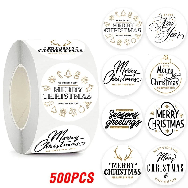 100-500pcs Merry Christmas Gift Decorative Stickers Round Thank You Labels Handmade Candy Biscuits Package Christmas Sticker (ONLINE ORDER ONLY)