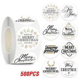 100-500pcs Merry Christmas Gift Decorative Stickers Round Thank You Labels Handmade Candy Biscuits Package Christmas Sticker (ONLINE ORDER ONLY)
