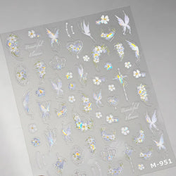 Pretty White Butterfly Flower Wreath Love Heart Crown Corsage Corolla Garland Delicate Adhesive Nail Art Sticker Manicure Decals (ONLINE ORDER ONLY)