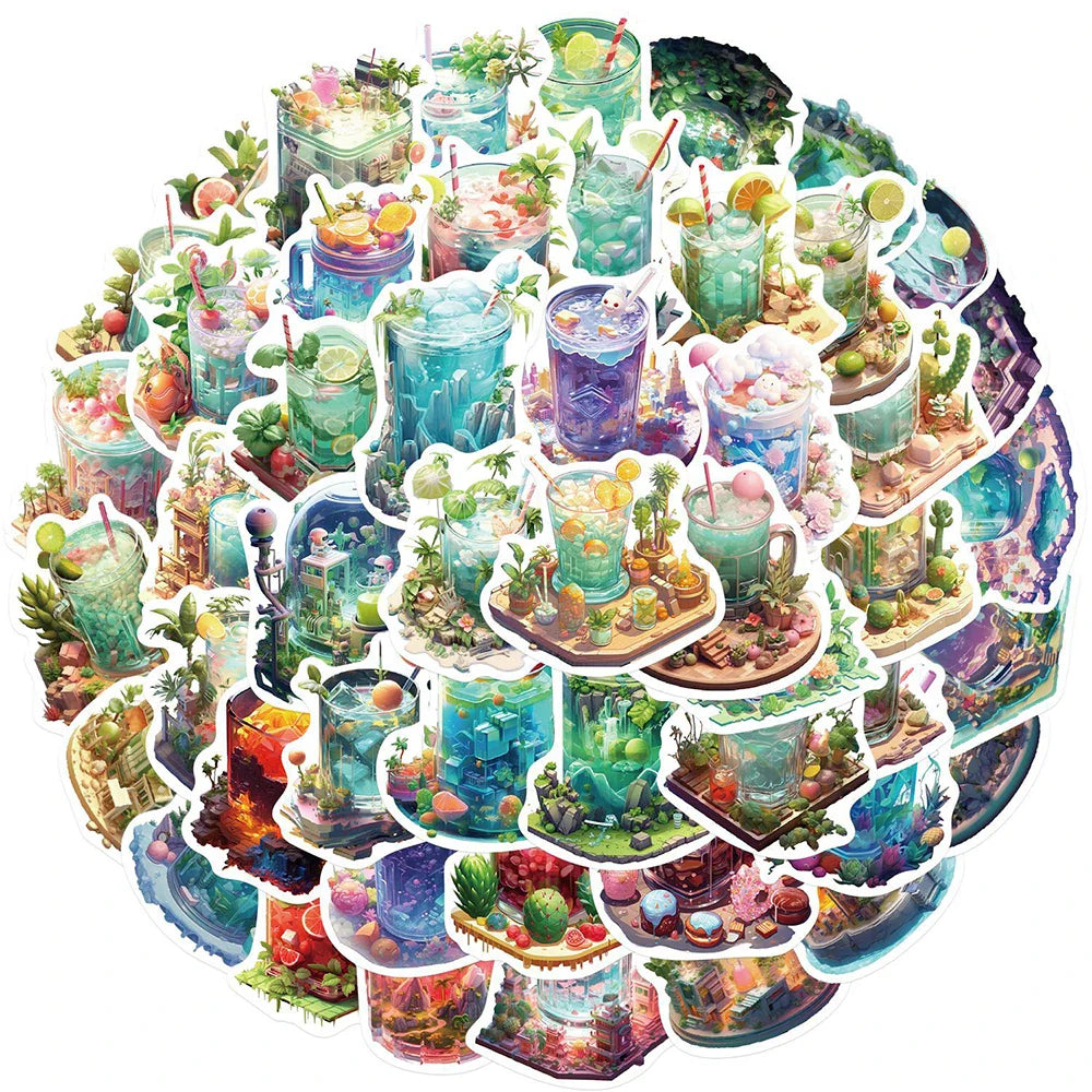 10/30/50PCS Kawaii Cup Drink World Stickers DIY Decoration Notebook Bike Suitcase Phone Fridge PVC Waterproof Decal Graffiti Toy (ONLINE ORDER ONLY)