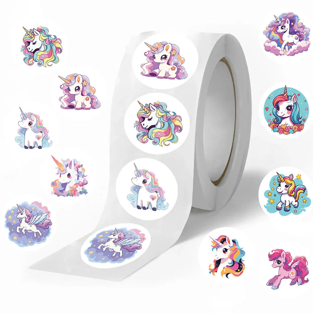 100-500pcs Cute Cartoon Unicorn Sticker Childrens Reward Gift Label Decoration Teacher Encouragement Student Stationery Sticker (Online Order Only)