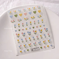 Hot Stamping Jelly All Tulips Garden Flower Bowknot Wave Lace Line Golden and Radiant Adhesive Nail Art Stickers Manicure Decals (ONLINE ORDER ONLY)