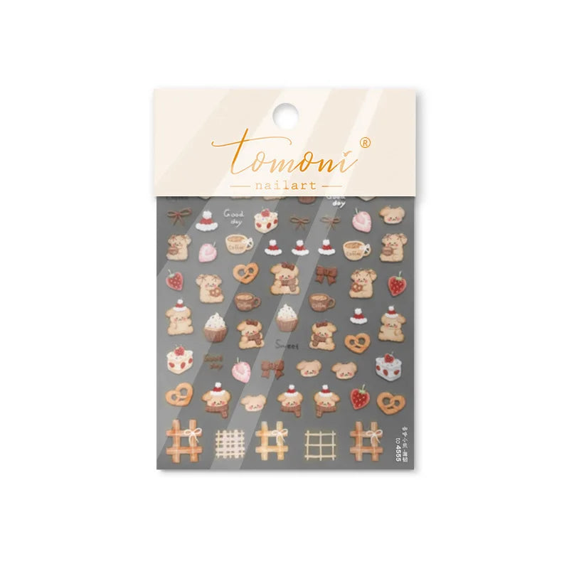 Bowknot Dog puppy Christmas Hat Strawberry Cake Food Coffee Cherry Love Heart Adhesive Nail Art Sticker Reliefs Manicure Decals (Online Order Only)