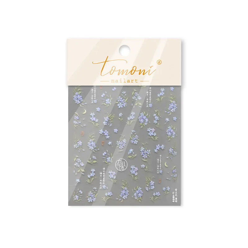 Vibrant and Lively Pullulate Purple Blue Snow Orchid Flower Garden Springtime Adhesive Nail Art Sticker Chic 3D Manicure Decals (Online Order Only)