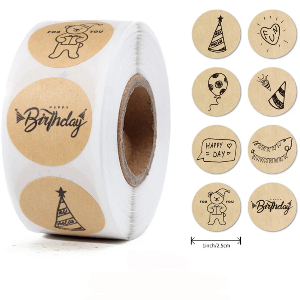 100-500Pcs Round Happy Birthday Sticker For Creativity Cute Stationery Labels Various Sticker Child For Scrapbooking (ONLINE ORDER ONLY)