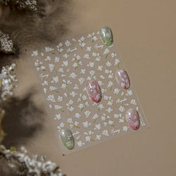 Translucent White White Pink Magnolia Rose Flower Floral Soft Embossed Relief Adhesive Nail Art Stickers Chic 3D Manicure Decals (ONLINE ORDER ONLY)