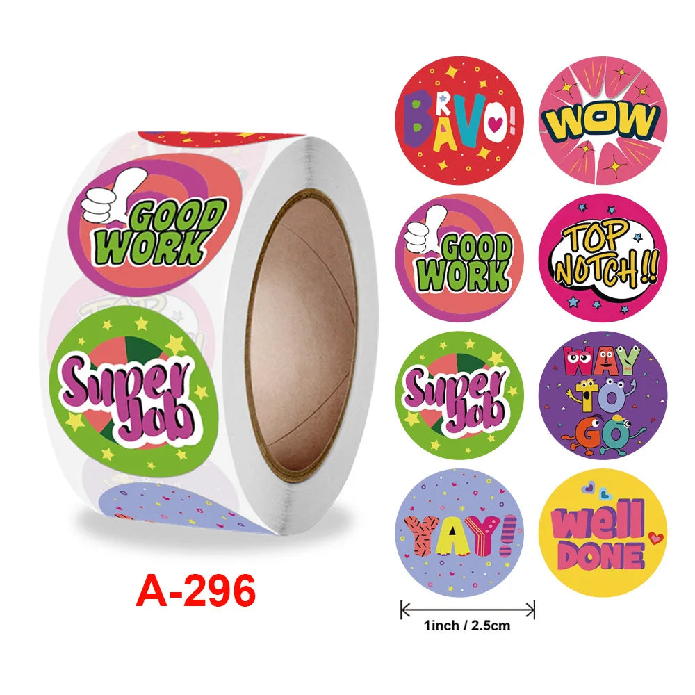 500 Pcs/Roll English Cartoon Animal Stickers Teacher Reward Students Stickers Self-adhesive Stationery Stickers (Online Order Only)