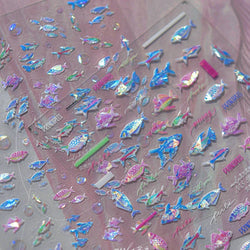 Deep Sea Animal Fish Shoal of Fish Whale Coral Dolphin Summer Beach Cute Jellyfish Bubble Bathyal Fauna Nail Art Stickers Decals (ONLINE ORDER ONLY)