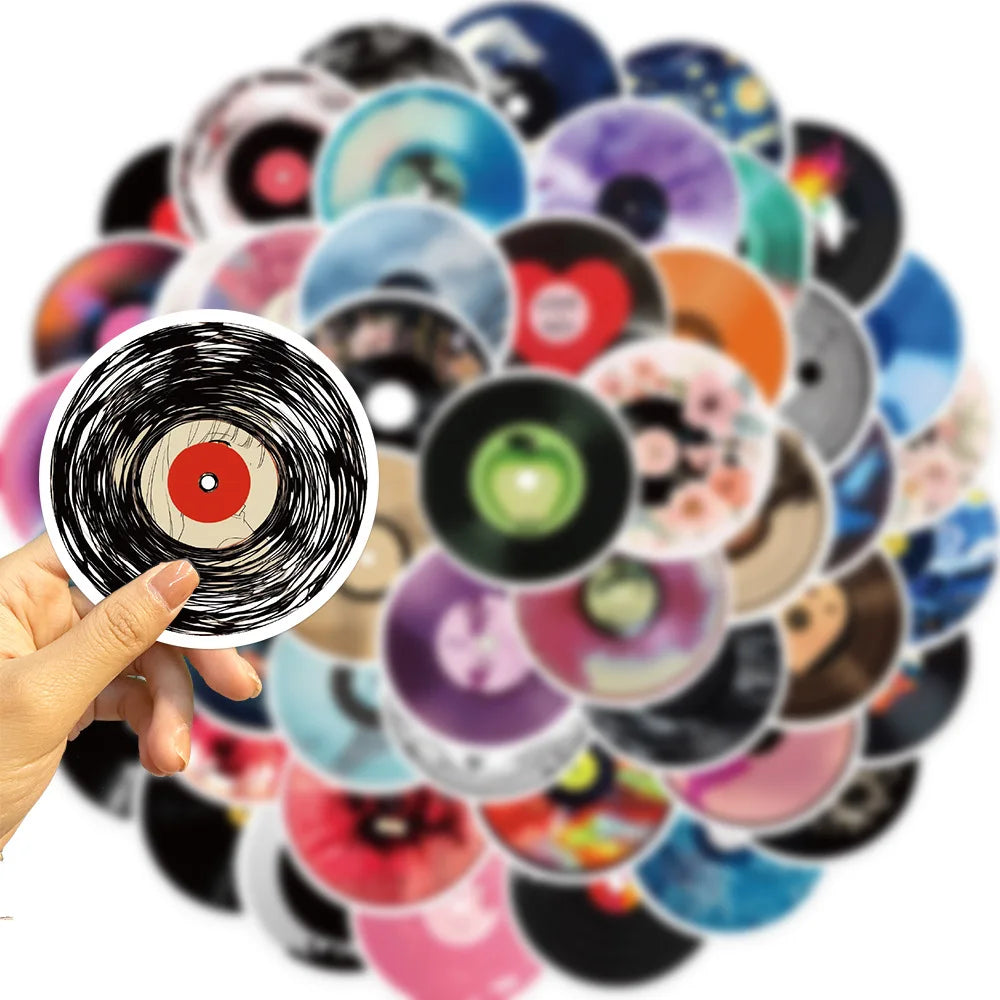 10/30/50PCS Cartoon Vinyl Record CD Stickers Music Toys Decoration DIY Skateboard Guitar Phone Notebook Kids Toys Funny Sticker (ONLINE ORDER ONLY)