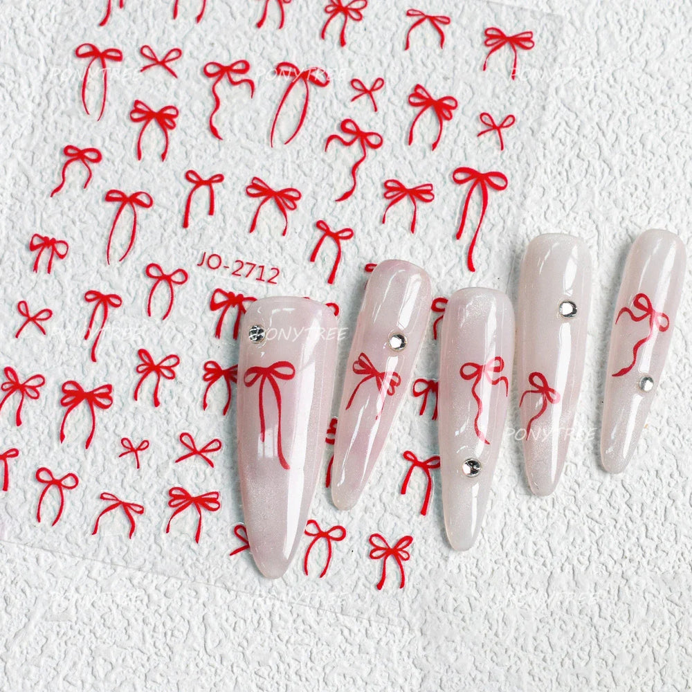 Gold Silver White Black Pink Blue Bowknot Ribbon Flat 3D Line Gird Strap Tie Elegant Charming Nail Art Stickers Manicure Decals (ONLINE ORDER ONLY)