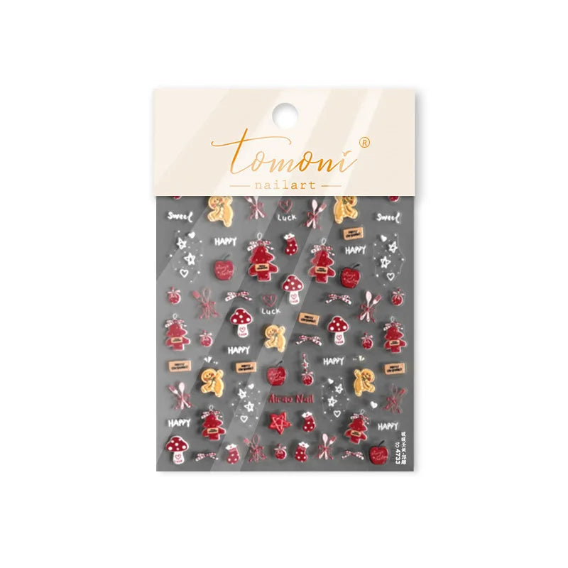 Santa's Hat Candy Santa Claus Christmas Tree Bell Elk 5D Self Adhesive Nail Art Stickers Button Snowflake Cherry Manicure Decals (ONLINE ORDER ONLY)