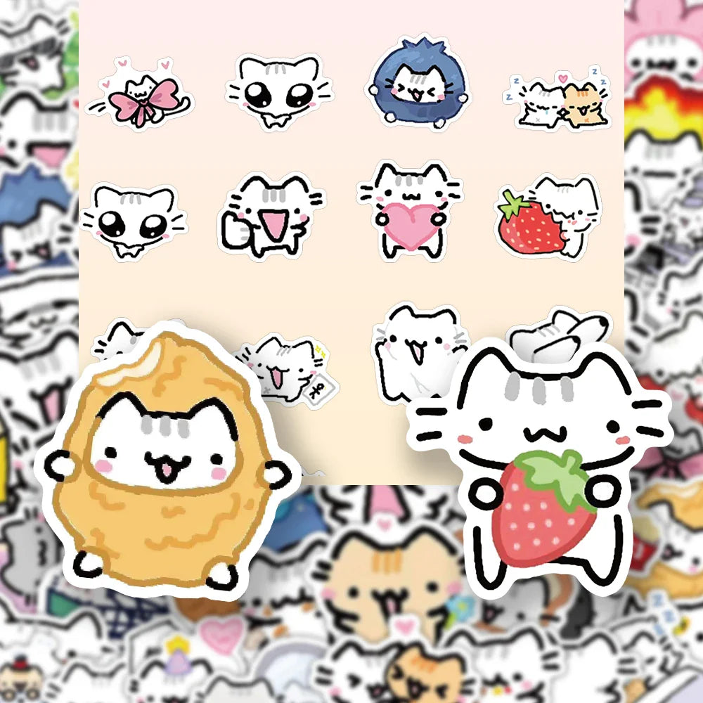 10/30/72PCS Cute Pokky Cat Stickers Kawaii Animal Meme Graffiti Decals Luggage Laptop Phone Guitar Car Bike Skateboard Sticker (ONLINE ORDER ONLY)