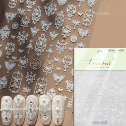White Flower Colourful Butterfly Pearl Petal Beautiful Garden Charming Plant 5D Self Adhesive Nail Art Stickers Manicure Decals (ONLINE ORDER ONLY)