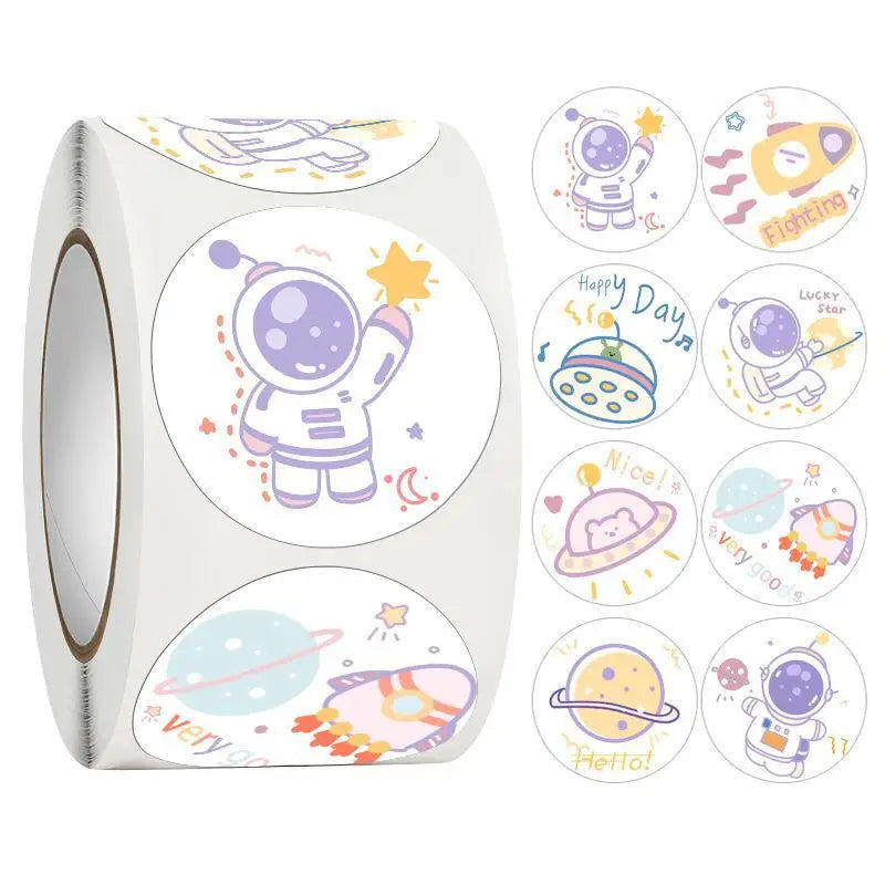 500 Roll Space Astronaut Stickers Cute Bonus Stickers Children's Stationery Notebook DIY Hand Ledger Decorated Office Stationery (Online Order Only)