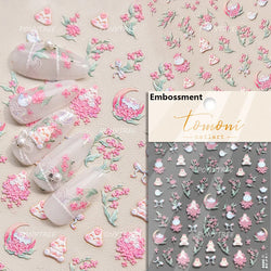 Pink Peach Blossom Flower White Pear Romantic Archaistic Swallow Window Adhesive Nail Art Stickers Rhinestone Manicure Decals (ONLINE ORDER ONLY)