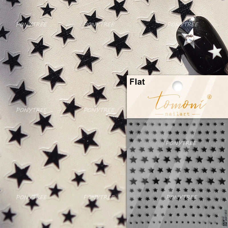 Punk Star Shiny Laser Five-pointed Star White Black Pink Hollow Out Delicate Sparkle Adhesive Nail Art Stickers Manicure Decals (ONLINE ORDER ONLY)