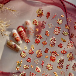 2025 God of Wealth Goldfish Koi Fish Lucky Cat Yuanbao Red Element Adhesive Nail Art Stickers Festival Atmosphere Manicure Decal (Online Order Only)