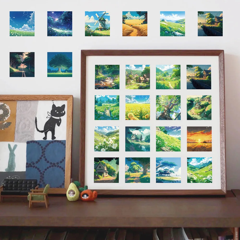 10/30/60PCS Aesthetic Landscape Stickers Decals DIY Phone Suitcase Skateboard Phone Suitcase Car PVC Waterproof Kids Sticker Toy (ONLINE ORDER ONLY)