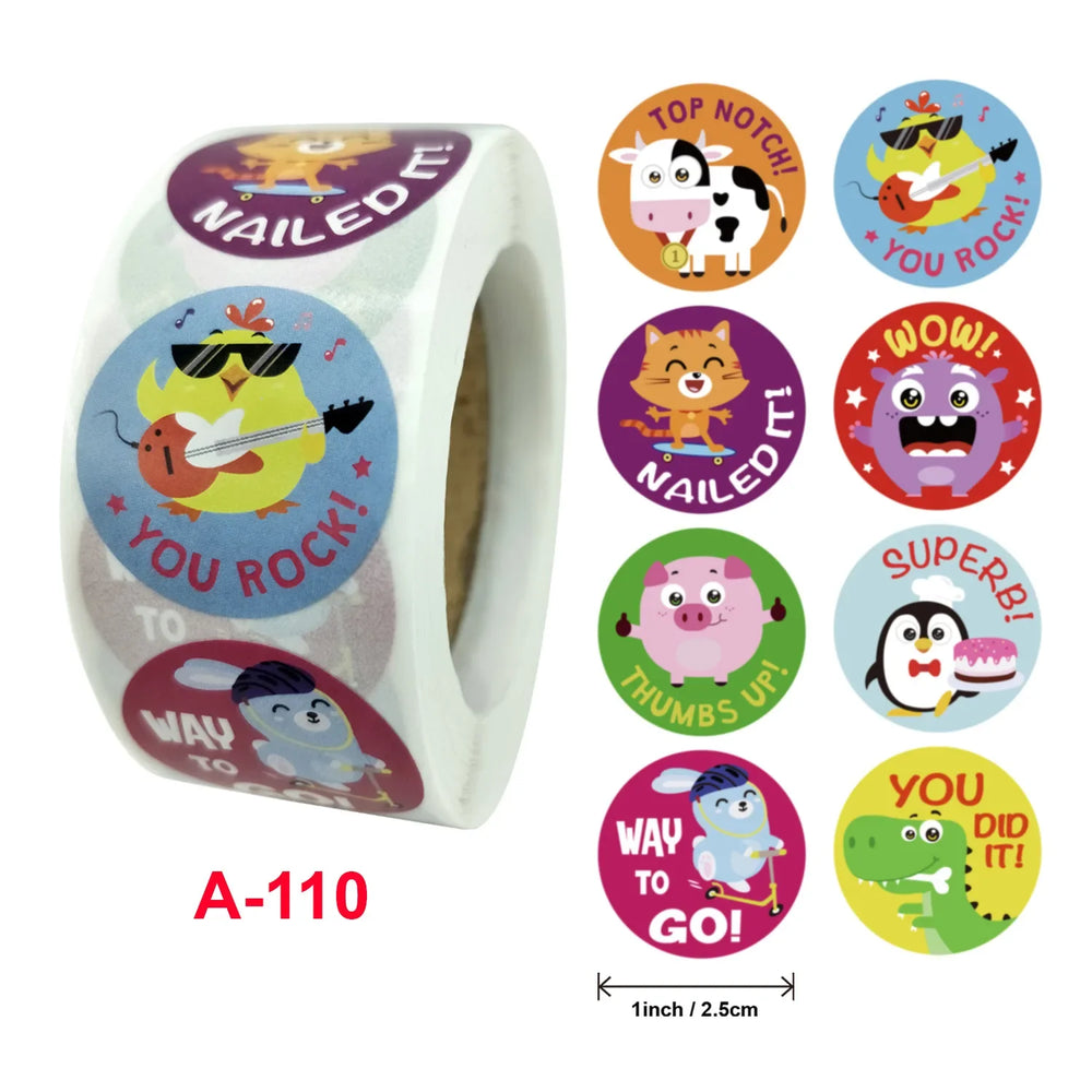 500 Pcs/Roll English Cartoon Animal Stickers Teacher Reward Students Stickers Self-adhesive Stationery Stickers (Online Order Only)