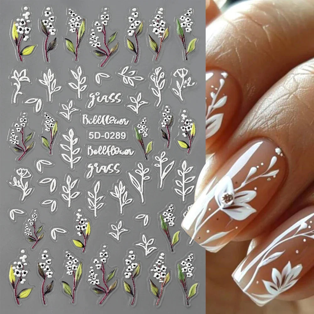 Painting Purple Flower Nail Sticker Daisy Wildflowers Butterfly Gradient Design Decal Geometry Line Charm Foils Manicure Sliders (ONLINE ORDER ONLY)