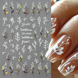 Painting Purple Flower Nail Sticker Daisy Wildflowers Butterfly Gradient Design Decal Geometry Line Charm Foils Manicure Sliders (ONLINE ORDER ONLY)