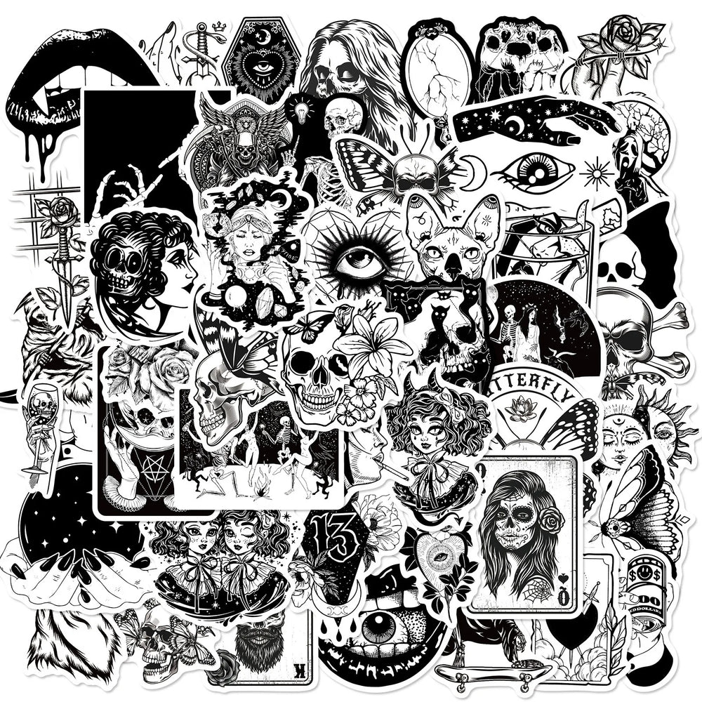50pcs Gothic Skeleton Horror Stickers for Helmet Wall Decoration (ONLINE ORDER ONLY)