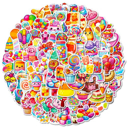 10/50/100pcs Cute Rainbow Candy Colorful Dessert Decoration Stickers Aesthetic Scrapbooking Car Guitar Waterproof Vinyl Sticker (Online Order Only)
