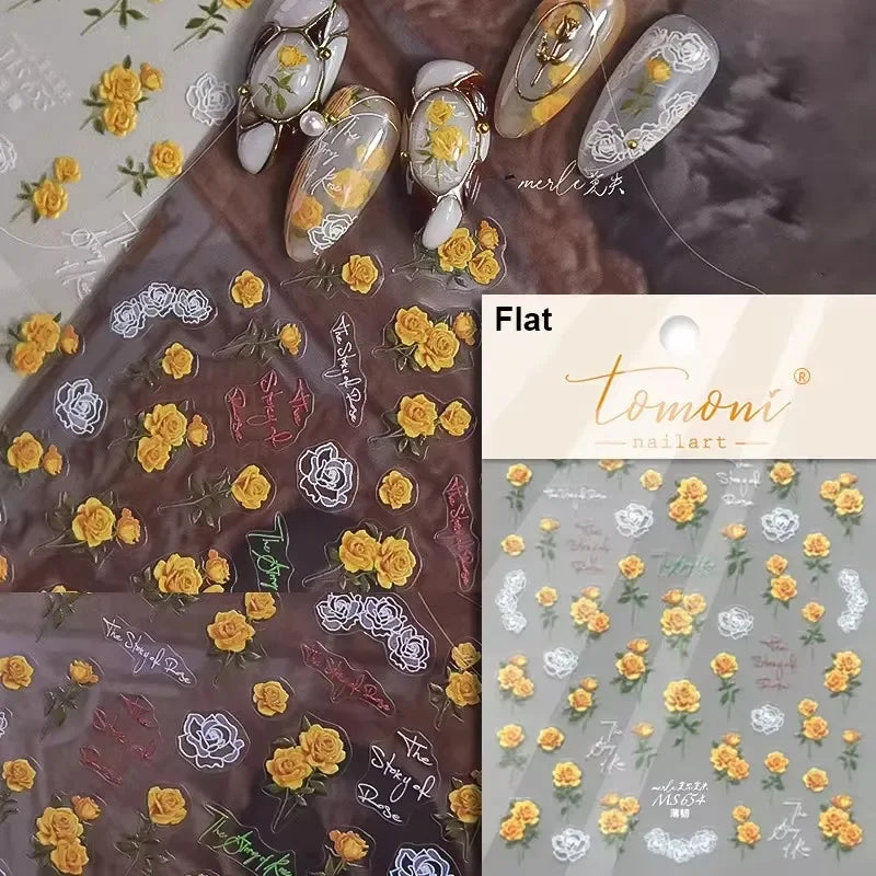 Romantic Candle Holder Lace Rambler Rose Pink Flower Bowknot Candlestick Ribbon Adhesive Nail Art Stickers Shiny Manicure Decals (ONLINE ORDER ONLY)