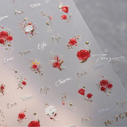 Chic Romantic Red White Flower Hot Stamping 5D Self Adhesive Nail Art Stickers Shiny Dreamy Camellia Rhinestone Manicure Decals (ONLINE ORDER ONLY)