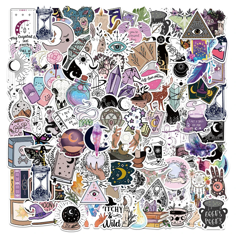 10/30/50/100pcs Boho Witchy Apothecary Stickers Witch Tarot Goth Decals Laptop Luggage Phone Waterproof Toy Sticker for Kid Girl (ONLINE ORDER ONLY)